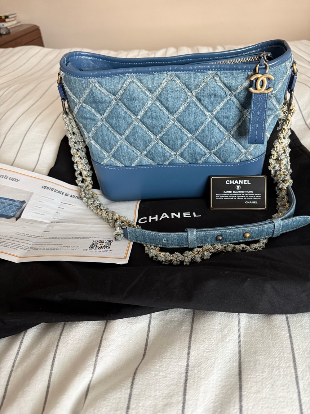 CHANEL Gabriel Light Blue Quilted Denim with wild stitching crossbody bag